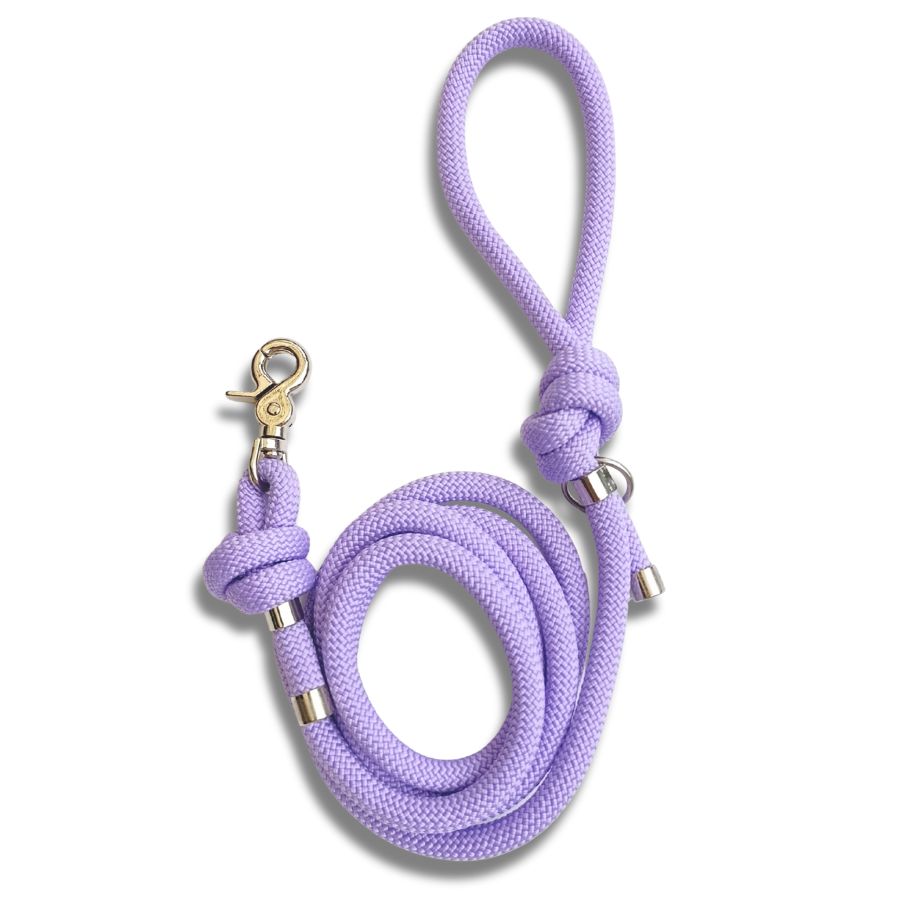 Laisse en corde lilas pour chien – Artisanale, résistante & made in France