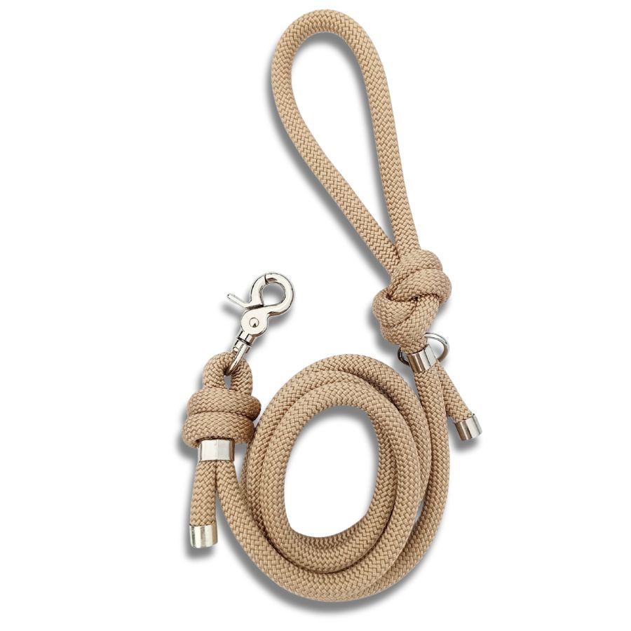 Laisse en corde beige pour chien – Artisanale, résistante & made in France