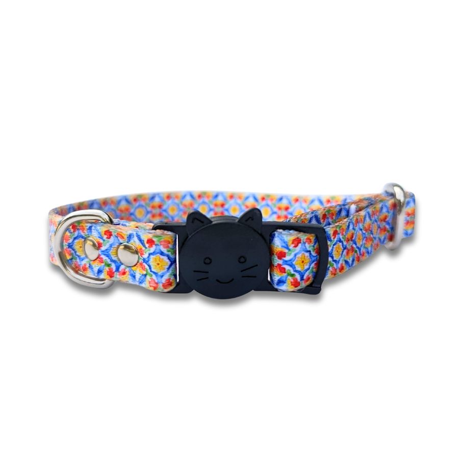 Collier pour chat motif carreaux italiens – Anti-étranglement Made in France