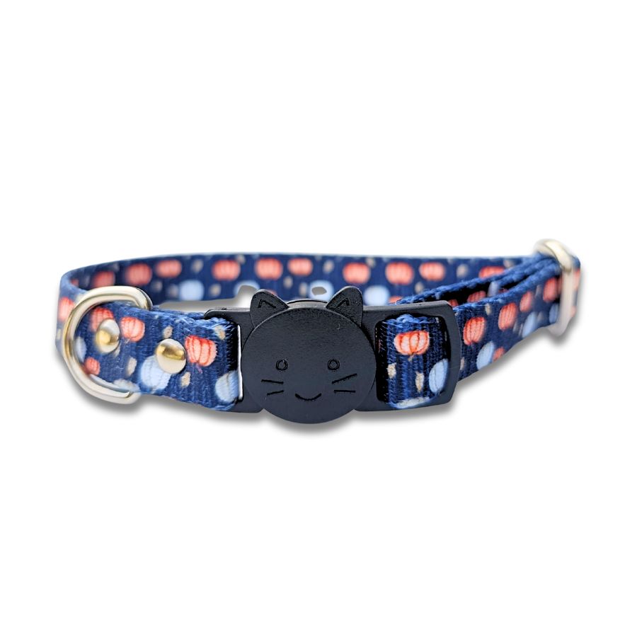 Collier pour chat motif citrouille effet laine – Anti-étranglement made in France