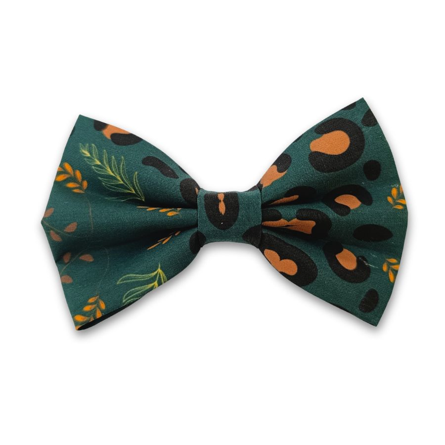 Pupage - Noeud papillon pour chien, vert foncé à motif léopard