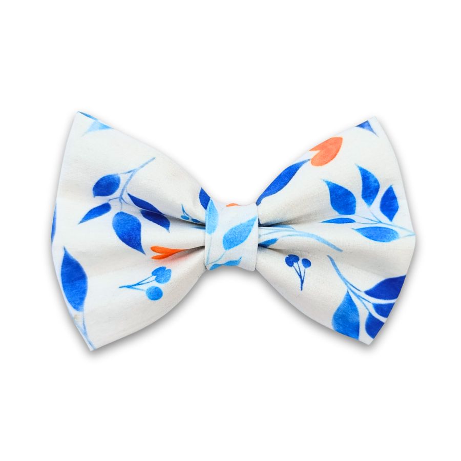 Aquablues - Noeud Papillon pour Chien à motif feuille bleu et coeur orange