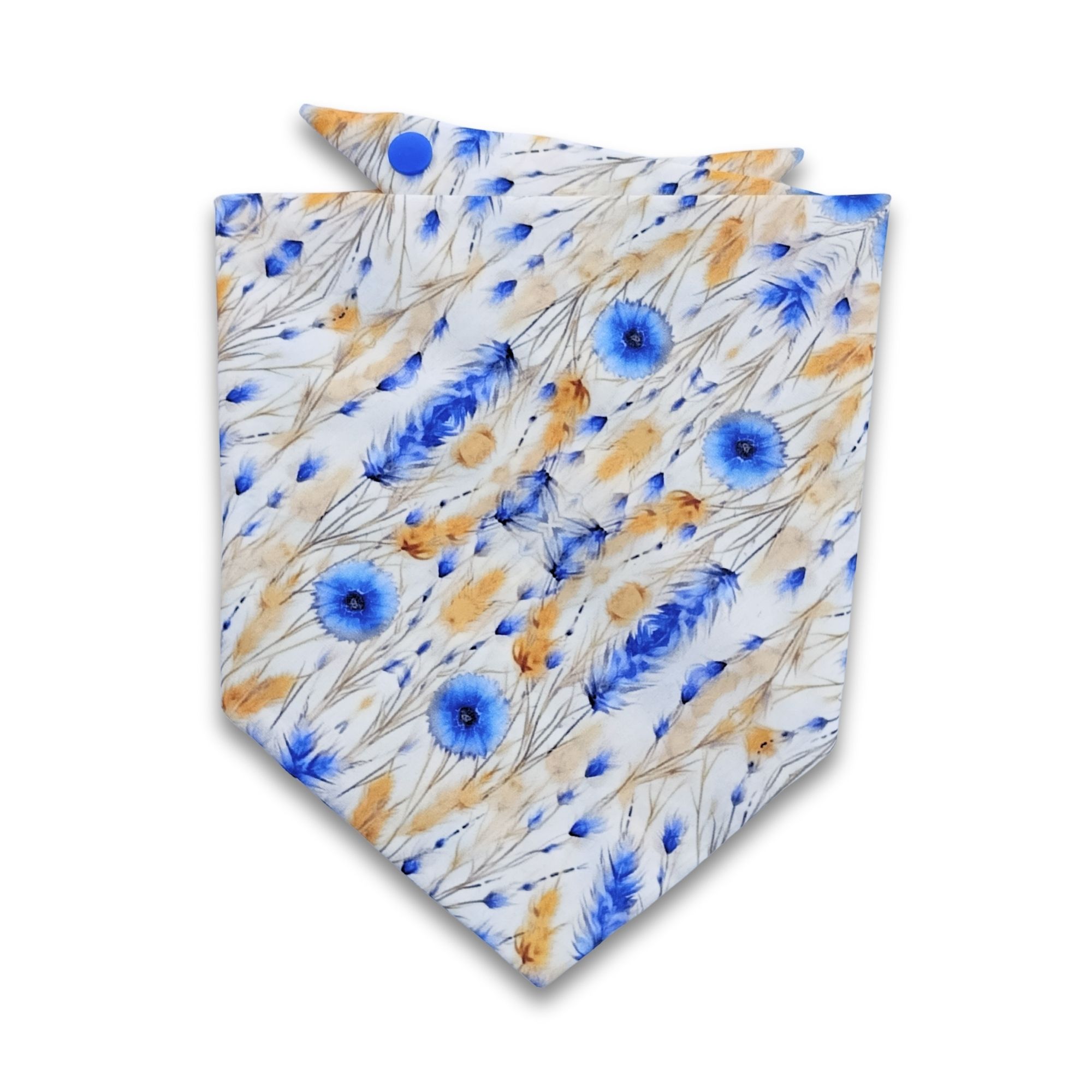 Bandana pour chien motif blé & fleurs bleues – fait main en France