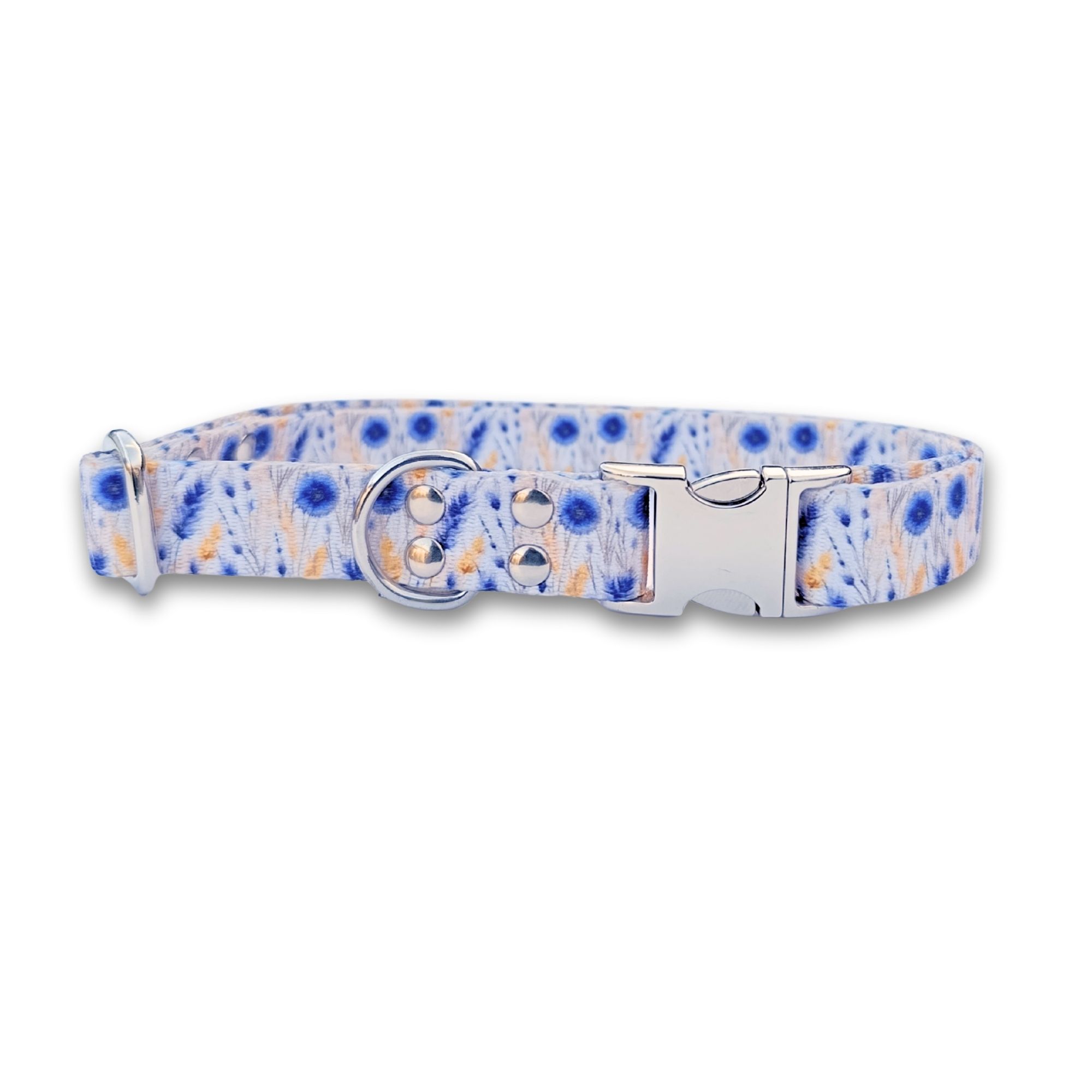 Collier pour chien motif blé et fleurs bleues – Fabriqué en France