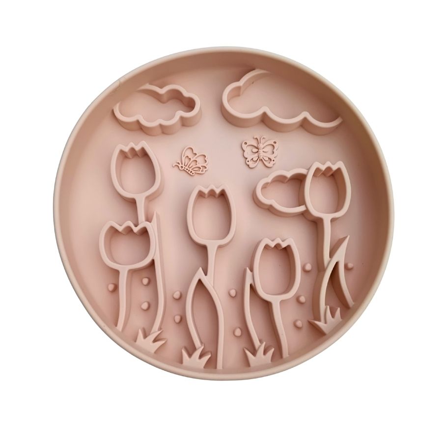 Tapis de léchage pour chien en forme de tulipe – Antistress & anti-glouton - rose pâle