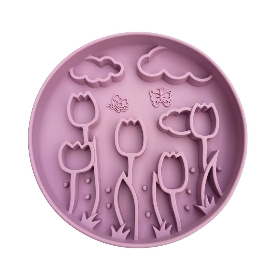 Tapis de léchage pour chien en forme de tulipe – Antistress & anti-glouton - violet