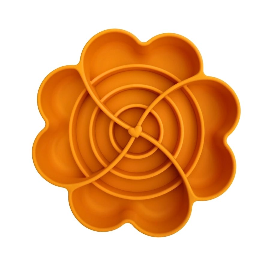 Tapis de léchage pour chien en forme de pétale de fleur – Antistress & anti-glouton - Moutarde
