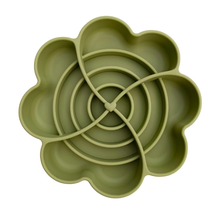 Tapis de léchage pour chien en forme de pétale de fleur – Antistress & anti-glouton - Kaki