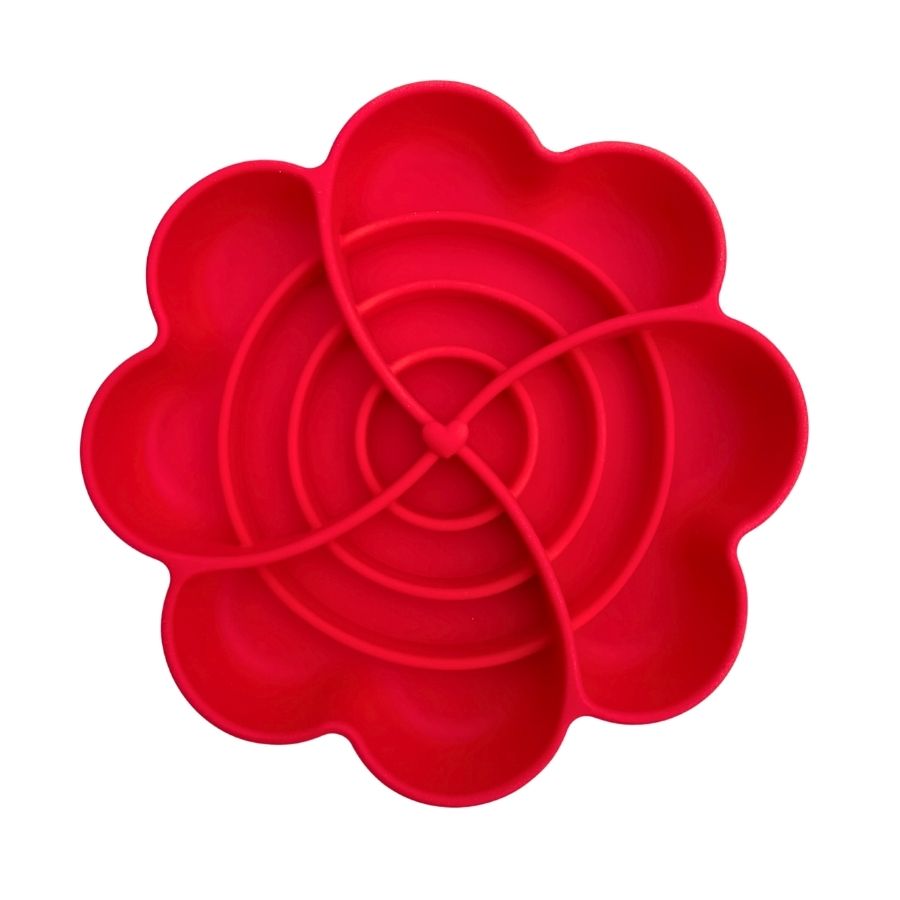 Tapis de léchage pour chien en forme de pétale de fleur – Antistress & anti-glouton - Rouge