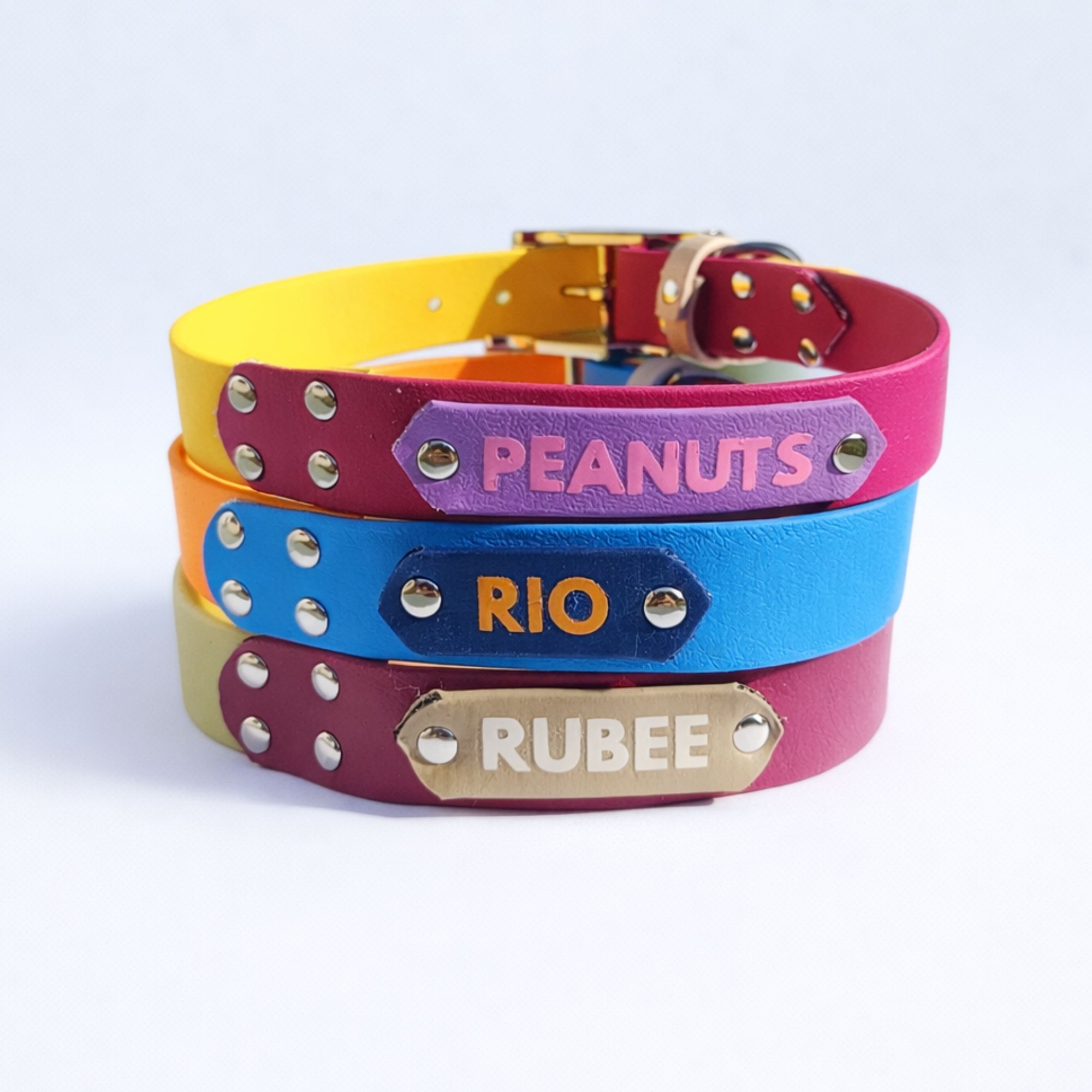 Collier pour chien en biothane tricolore personnalisable avec son prénom – Crée ton style unique !