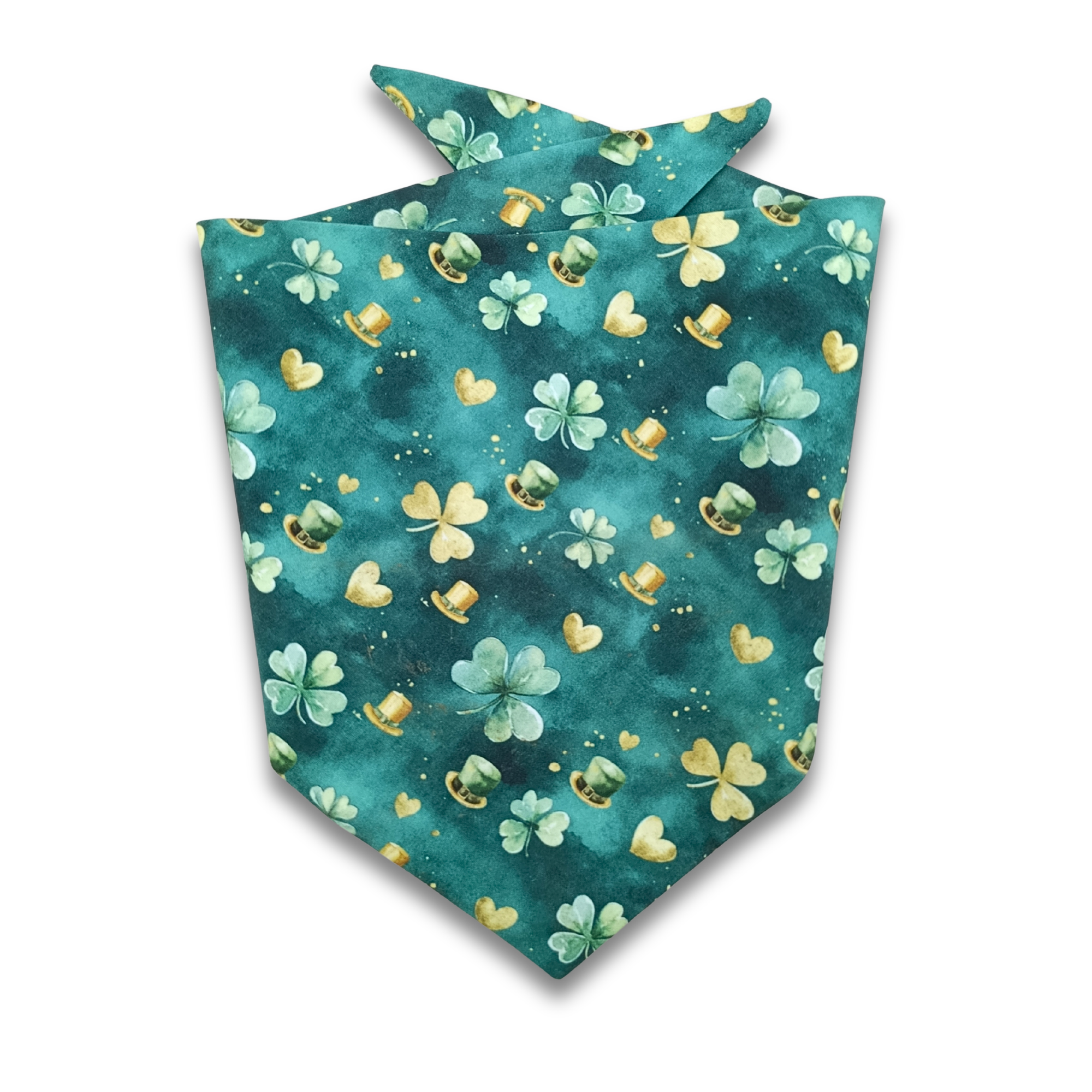 Bandana pour chien motif trèfle & cœurs dorés – Vert porte-bonheur - Stylidog
