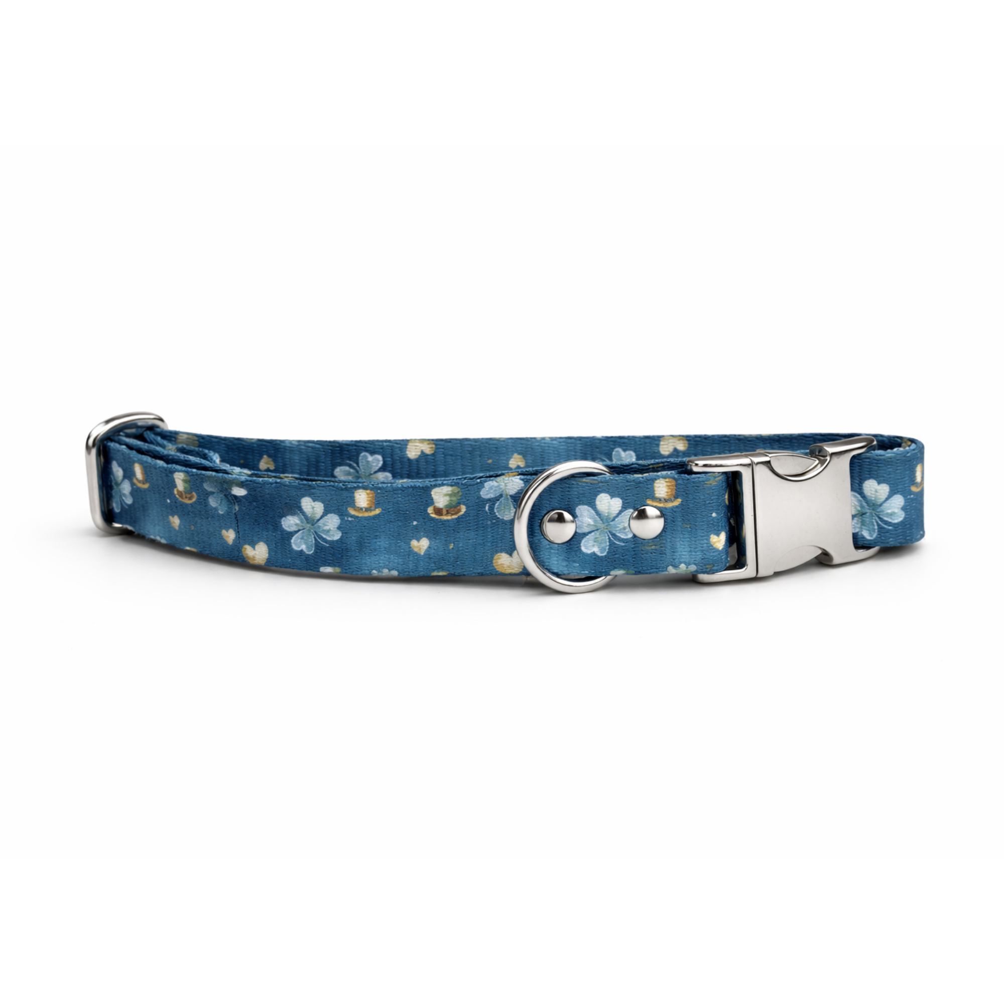 Collier pour chien motif trèfle & cœurs dorés – Vert porte-bonheur - Stylidog