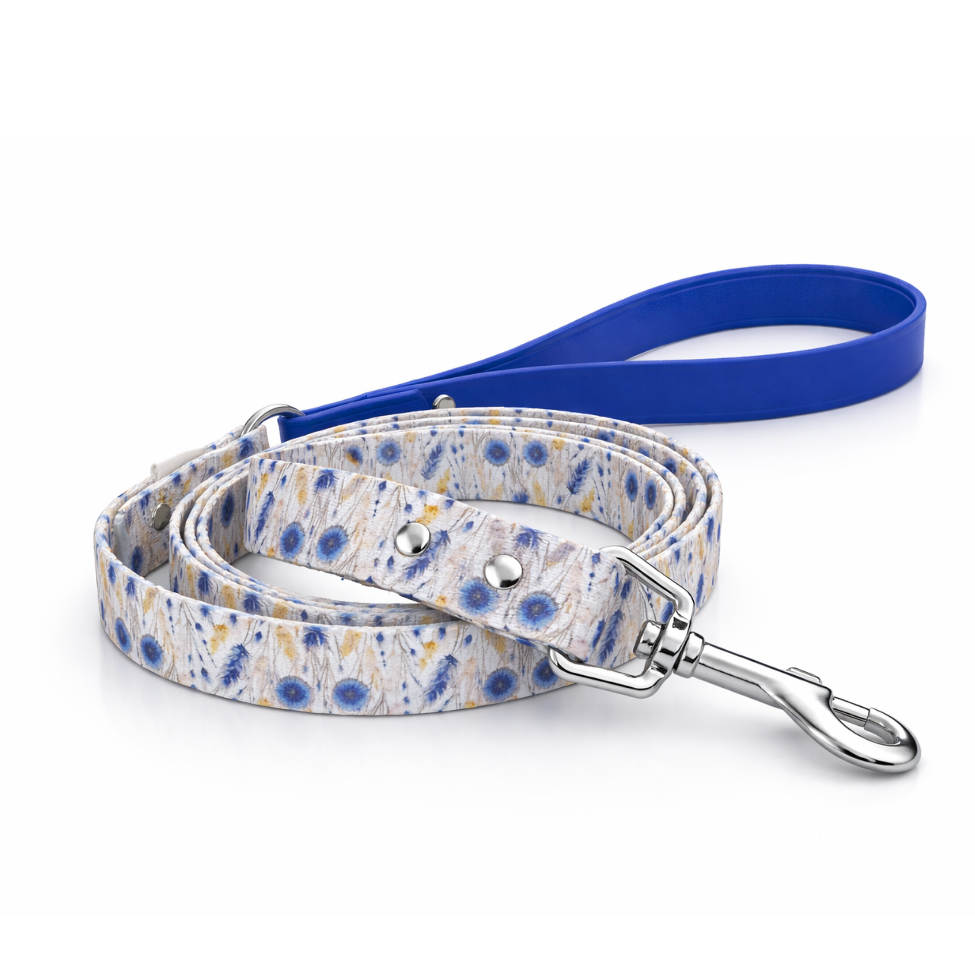Laisse pour chien motif blé & fleurs bleues – Bi-matière et fabriquée en France