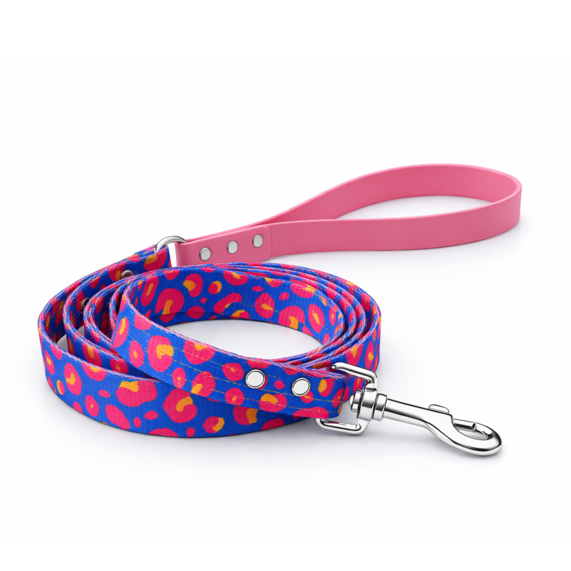 Laisse pour chien motif Léopard rose & bleu – Audace colorée et fabrication artisanale française