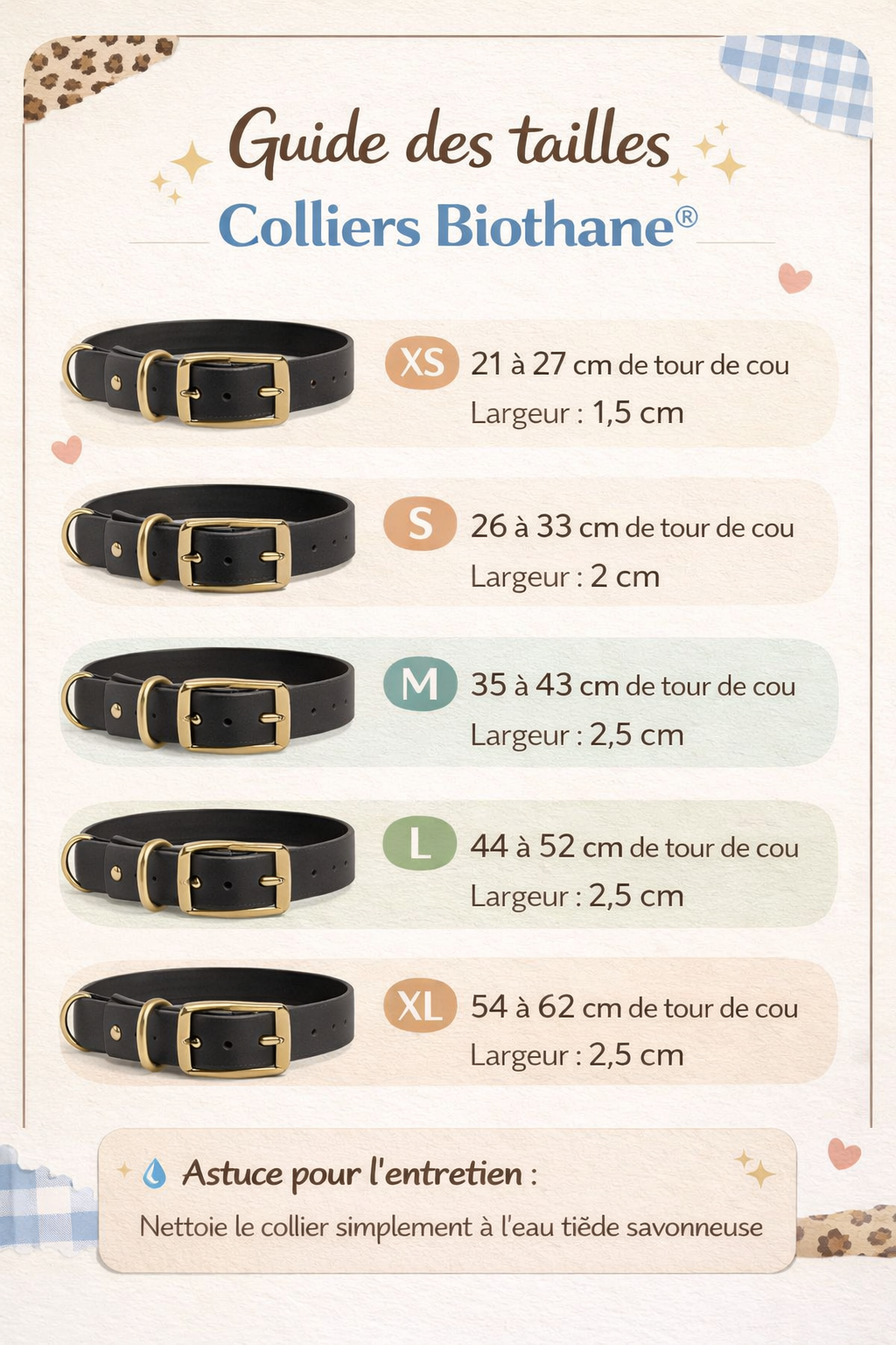 Guide des tailles Colliers Biothane®