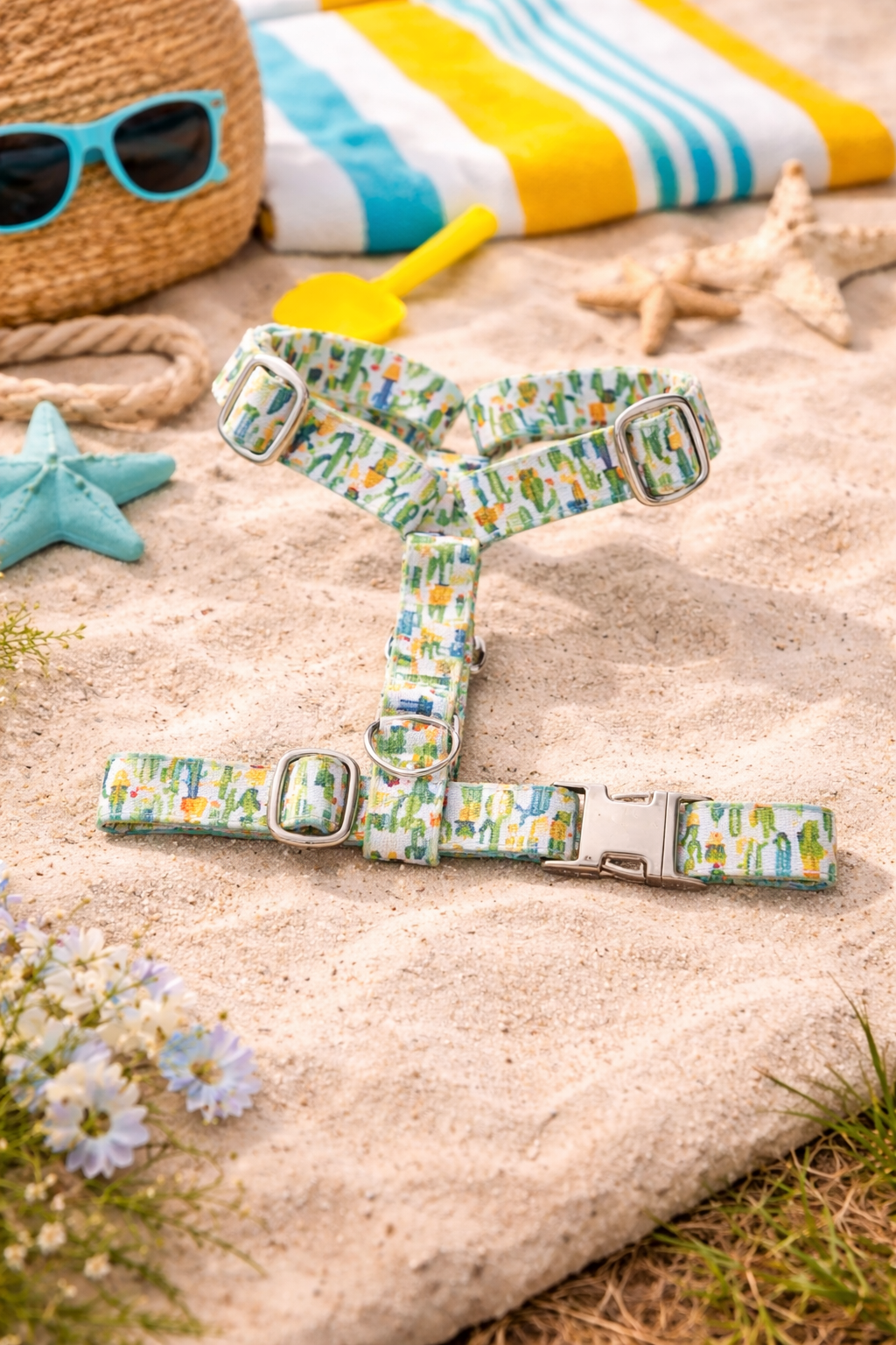 Harnais de chien cactus sur la plage