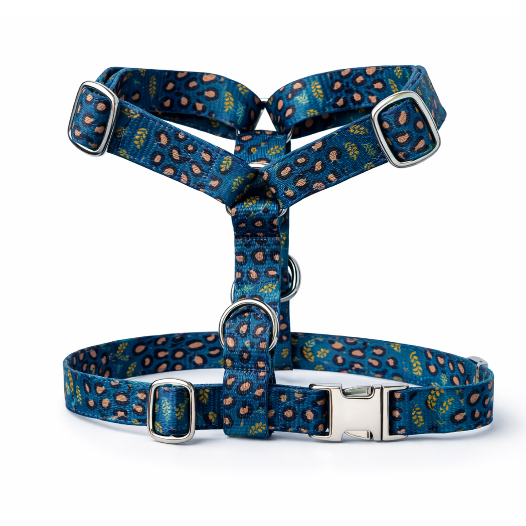 Harnais pour chien motif Léopard vert – Fabriqué en France, ergonomique et stylé