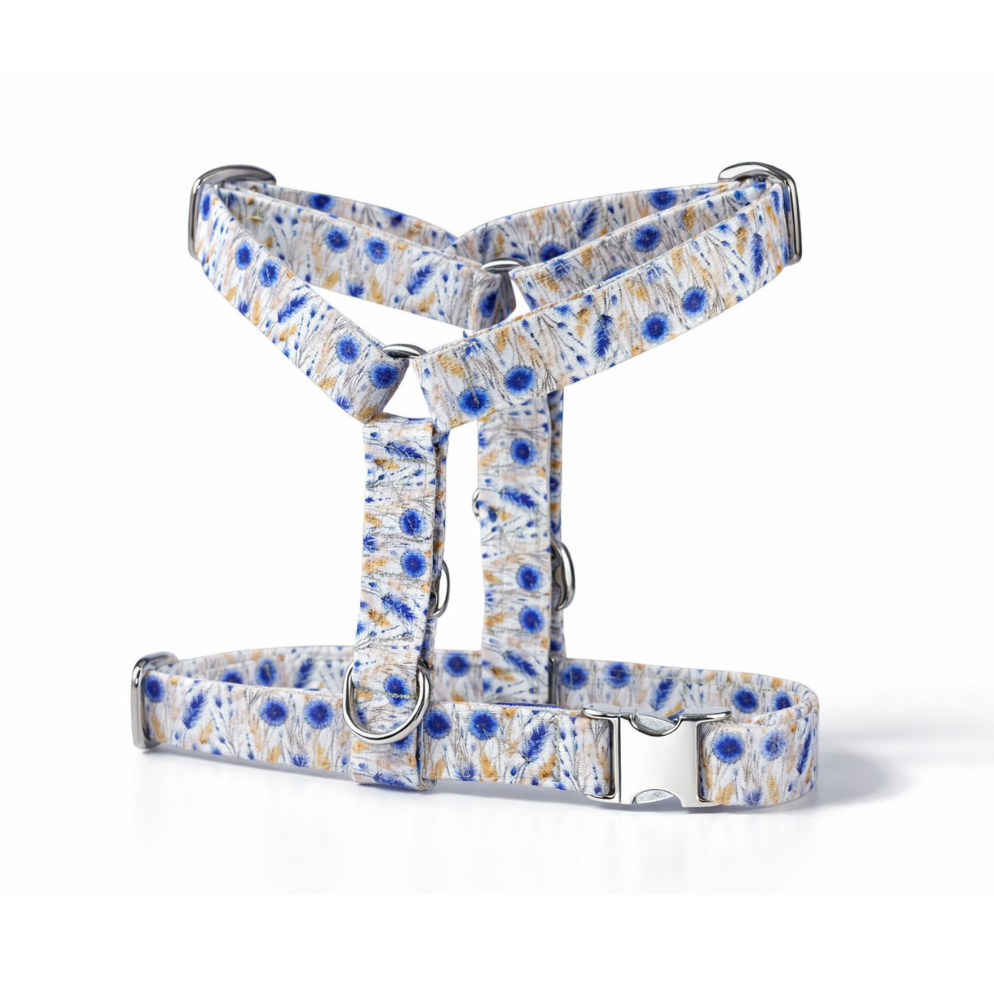 Harnais pour chien motif blé & fleurs bleues – Made in France