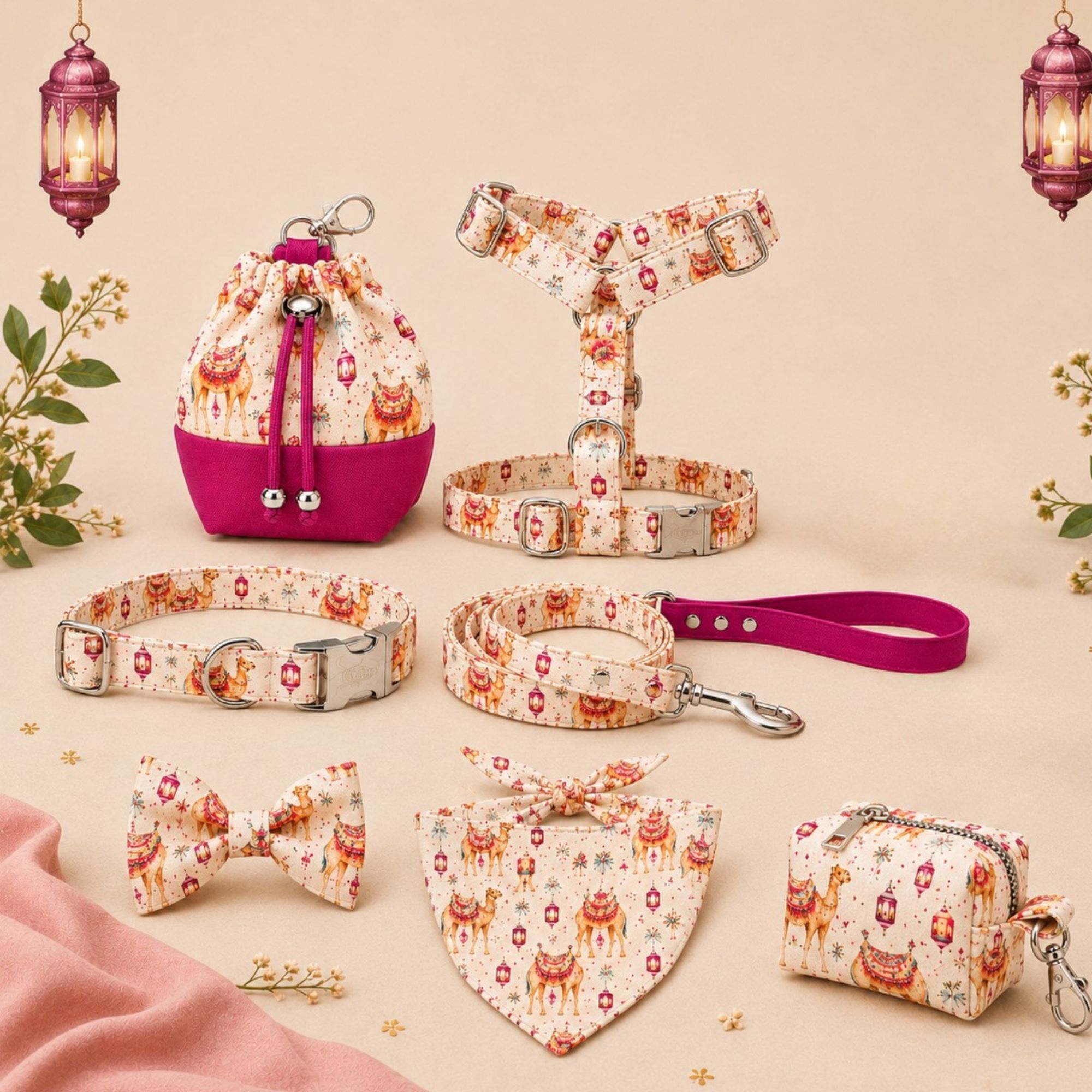 Coffret complet pour chien – Set balade assorti & accessoires fait main