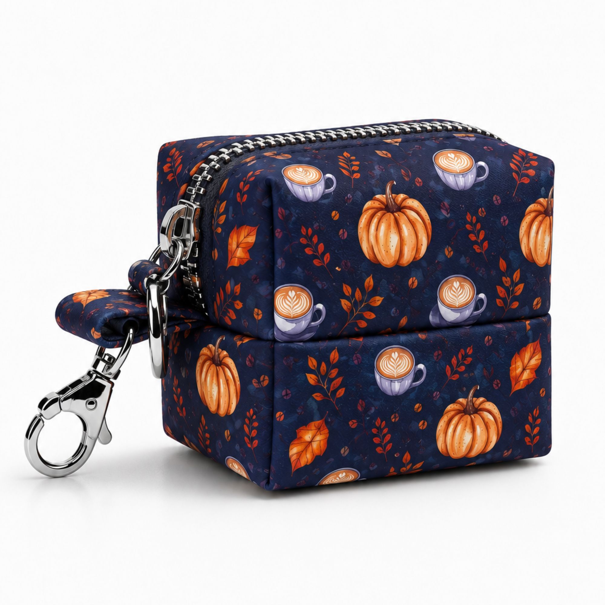 Distributeur de sacs à déjections motif citrouille & café – Porte poop bag stylé fait main en France