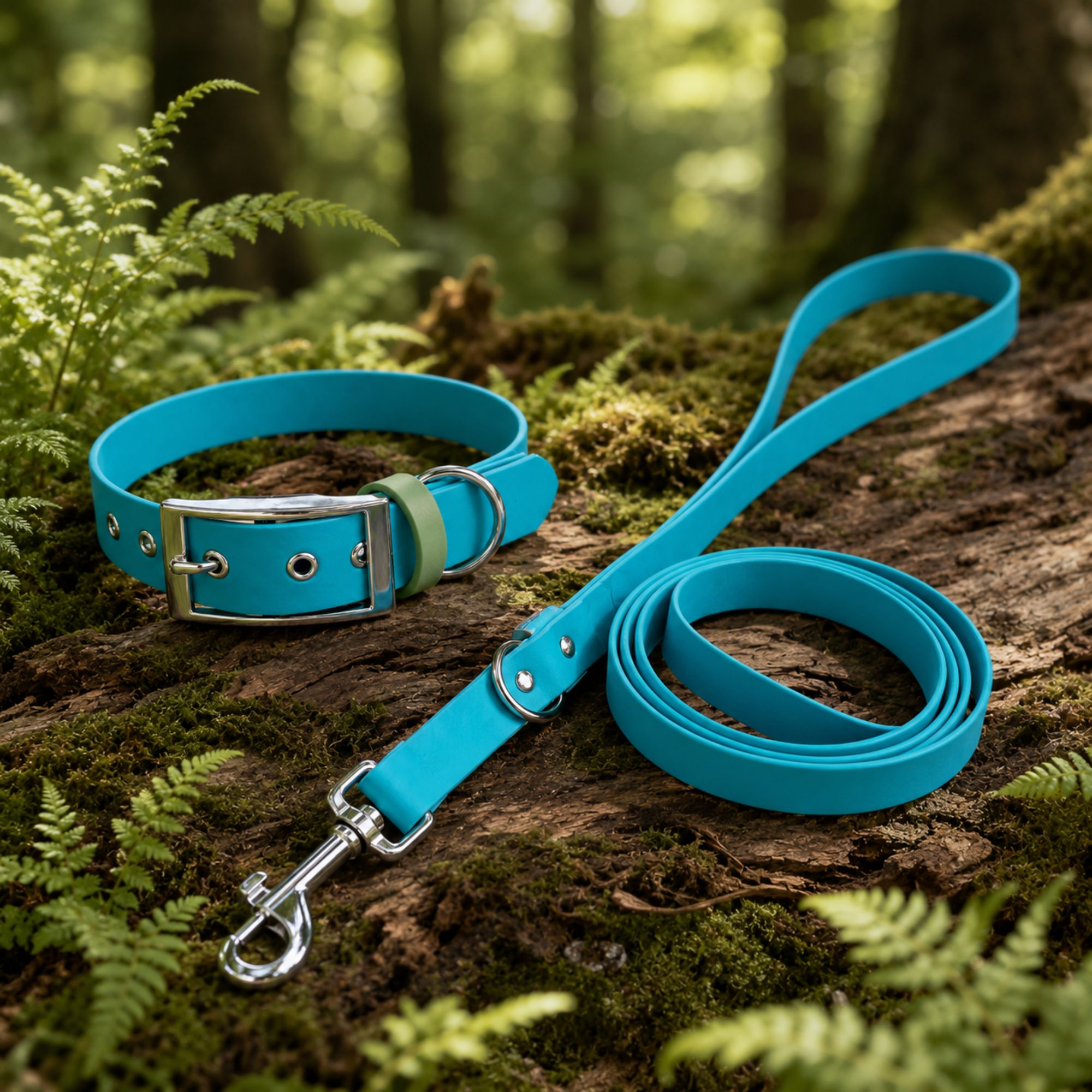 Ensemble Collier & Laisse Bandoulière Chien Biothane – Turquoise