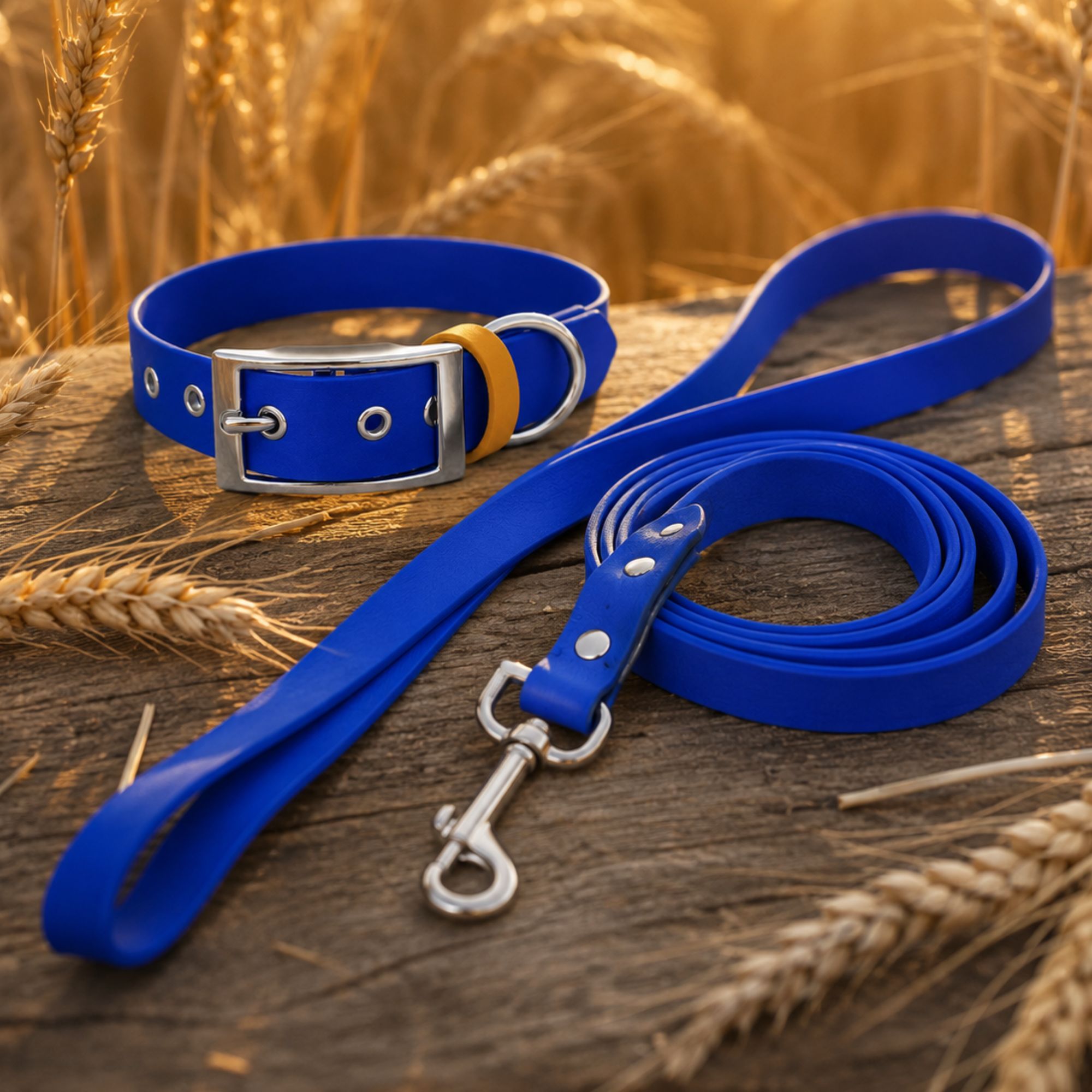 Ensemble Collier & Laisse Bandoulière Chien Biothane – Bleu Roi
