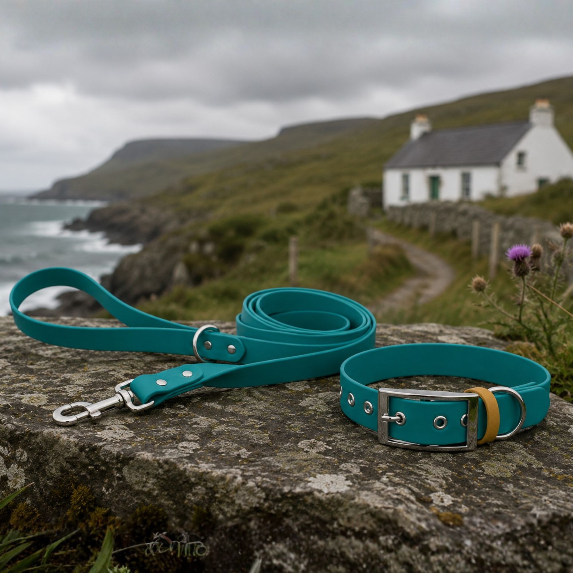 Ensemble Collier & Laisse Bandoulière Chien Biothane – Vert Teal