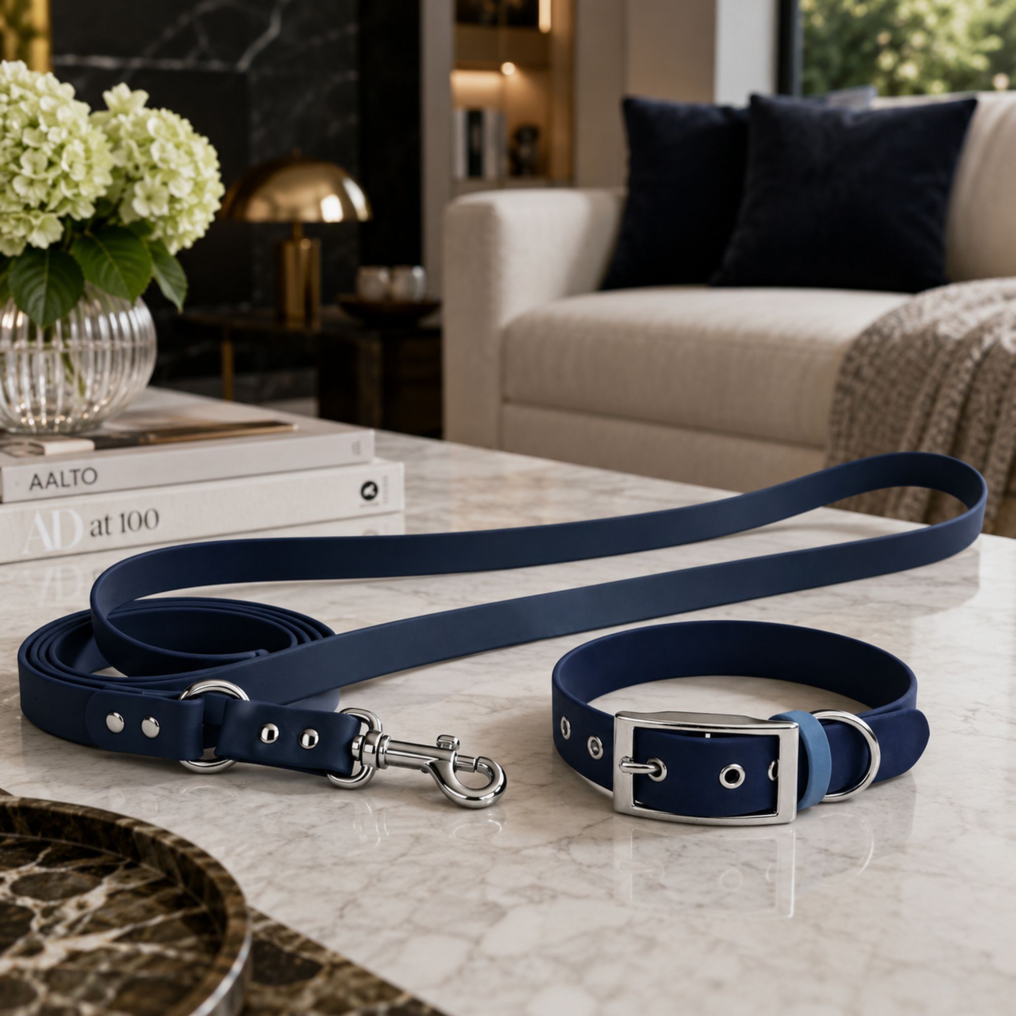 Ensemble Collier & Laisse Bandoulière Chien Biothane – Bleu Marine