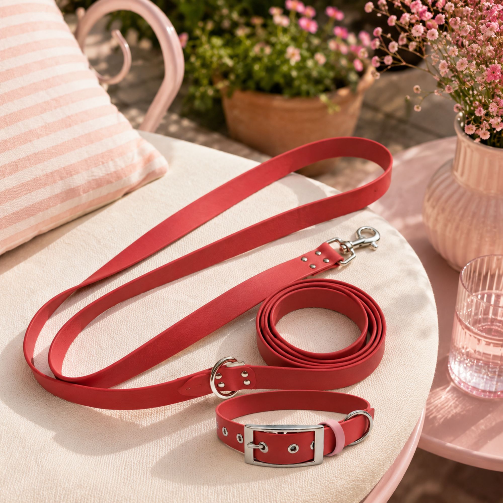 Ensemble Collier & Laisse Bandoulière Chien Biothane – Rouge Foncé