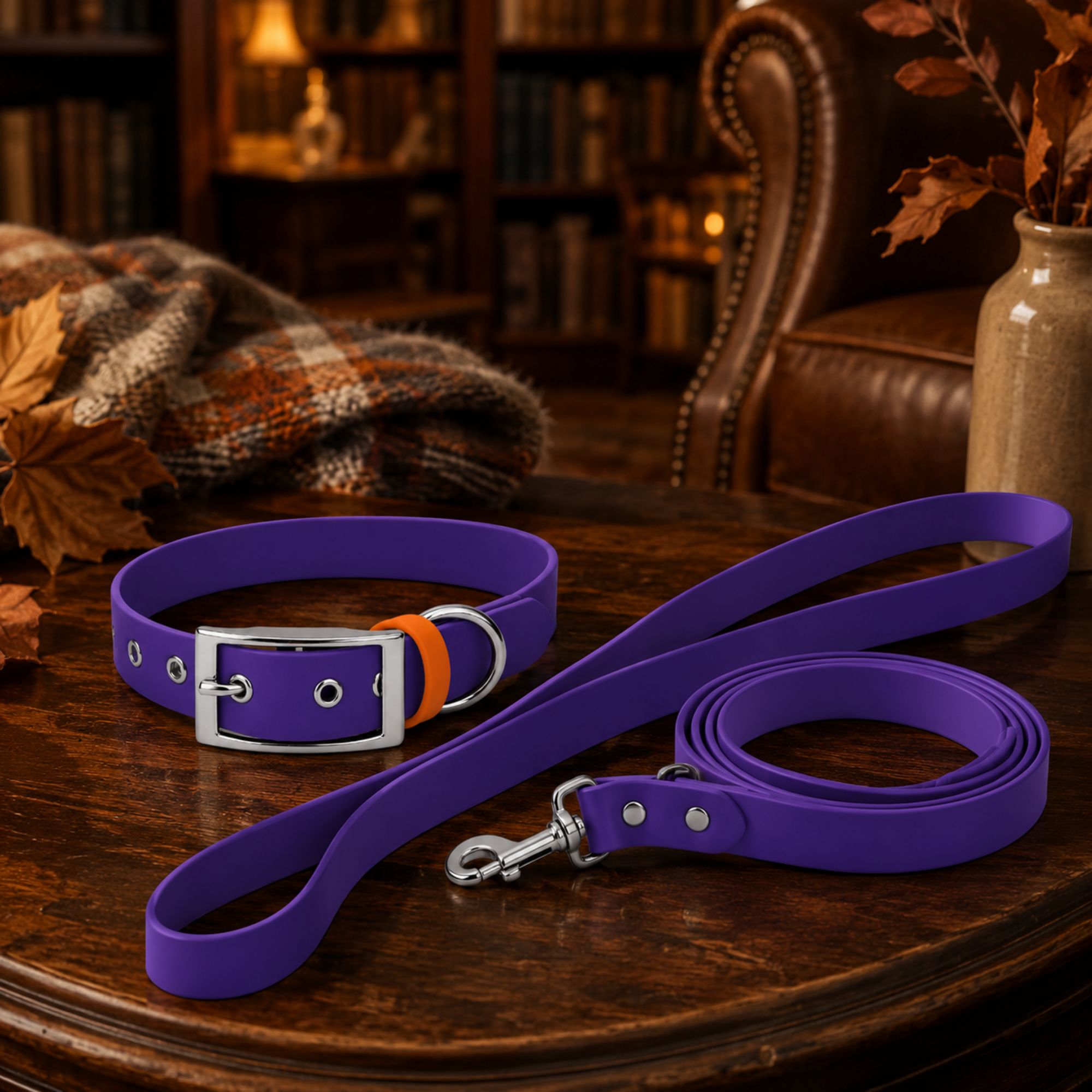 Ensemble Collier & Laisse Bandoulière Chien Biothane – Violet Foncé