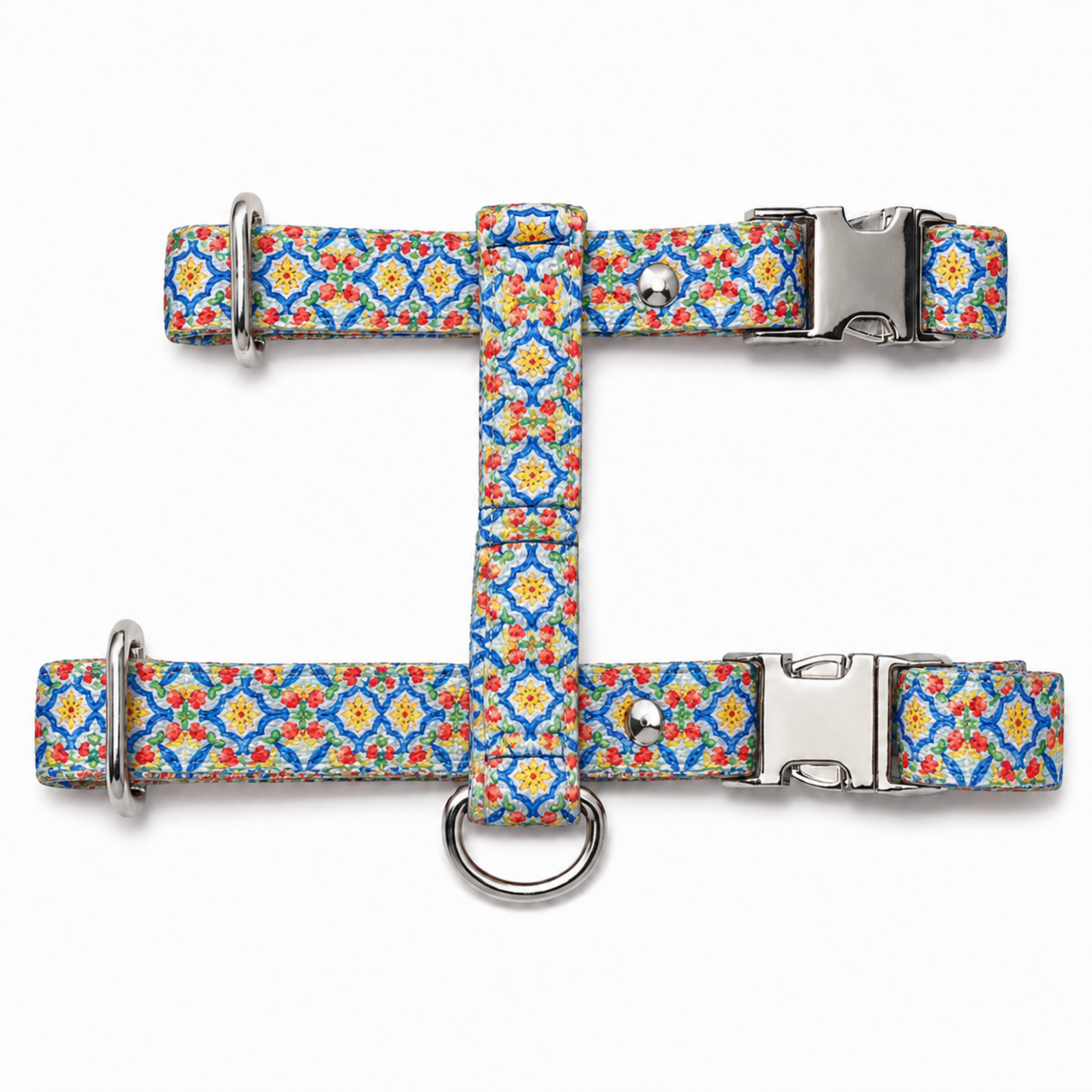 Harnais pour chat motif carreaux italiens – Réglable, made in France