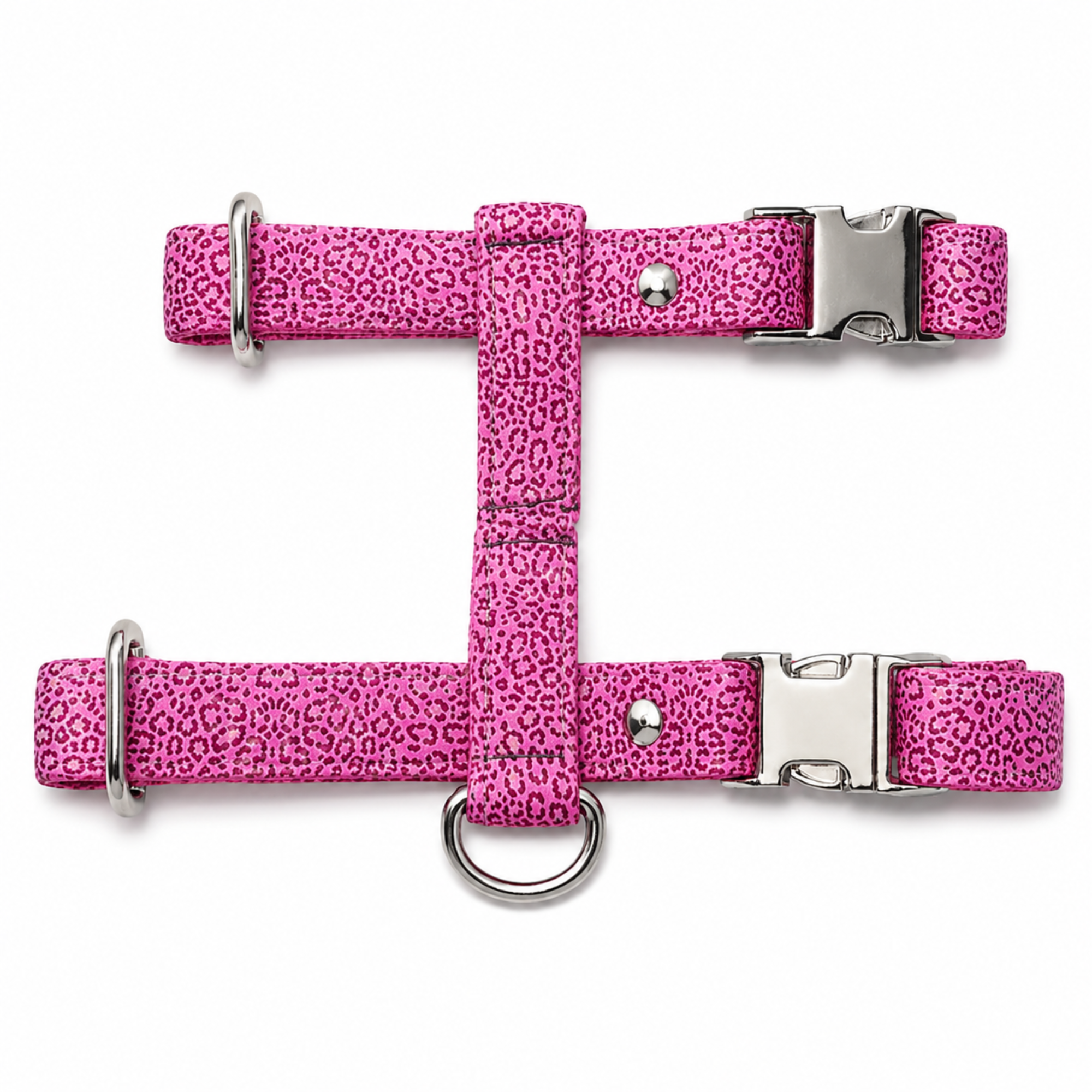 Harnais pour chat motif léopard rose – Double clips réglable made in France