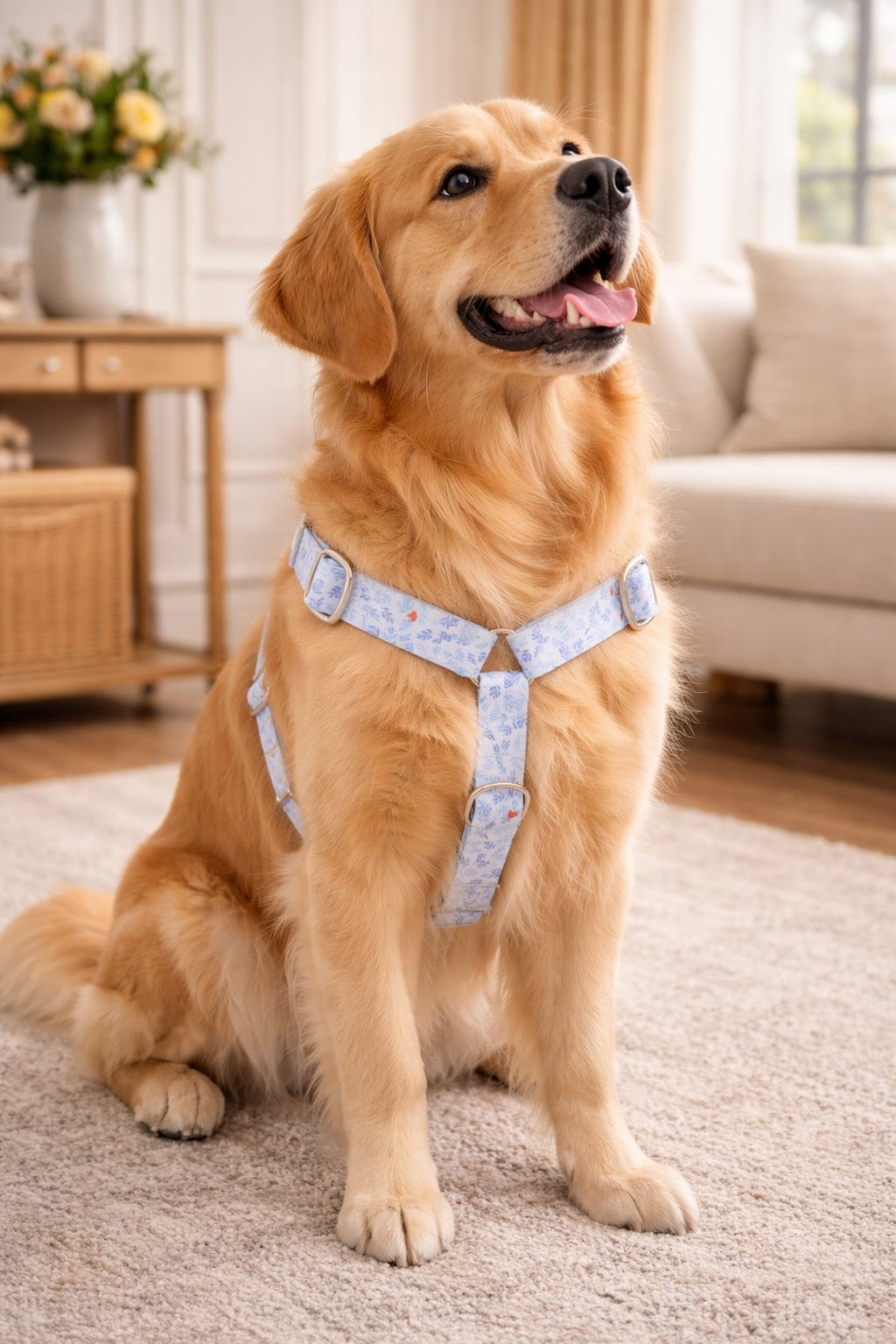 chien heureux dans un salon elegant
