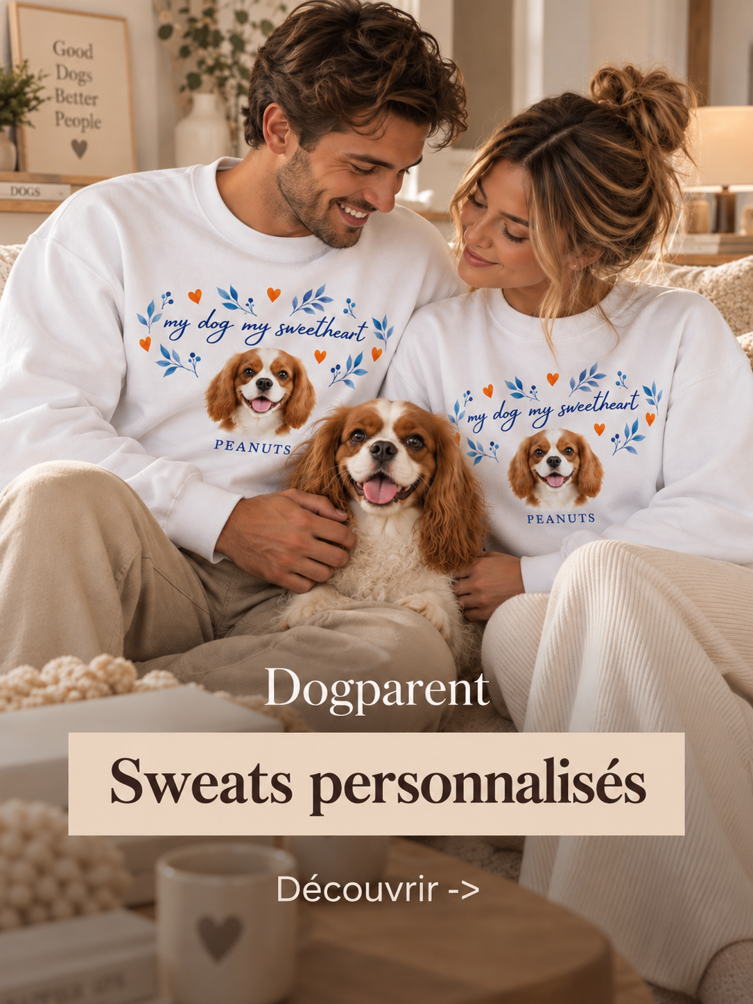 Sweats personnalisés StyliDog : couple avec son chien