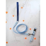 Collier pour chien motif feuillage bleu