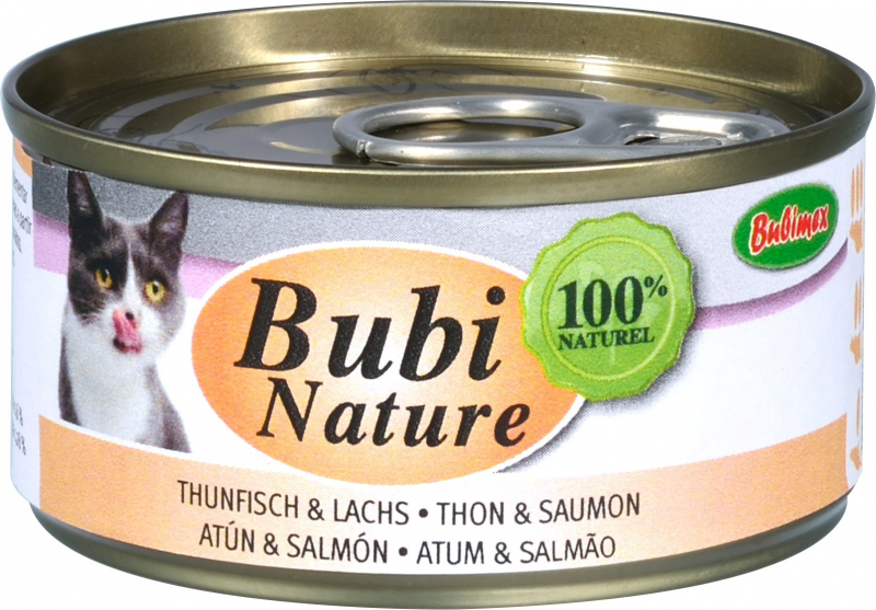 Bubi nature thon et saumon pâtée pour chats, alimentation humide haute qualité