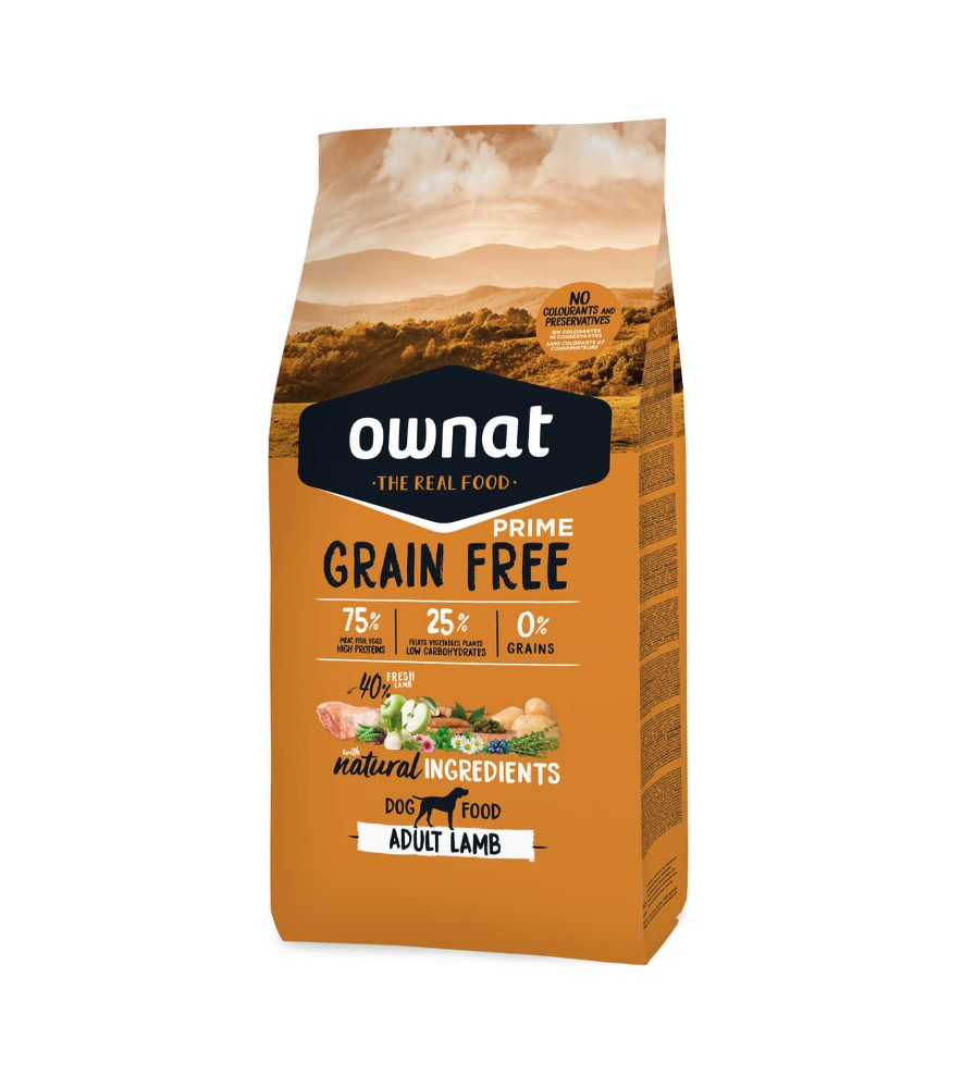 ownat grain free prime adult lamb 12kg - croquettes sans céréales à l'agneau pour chiens adultes