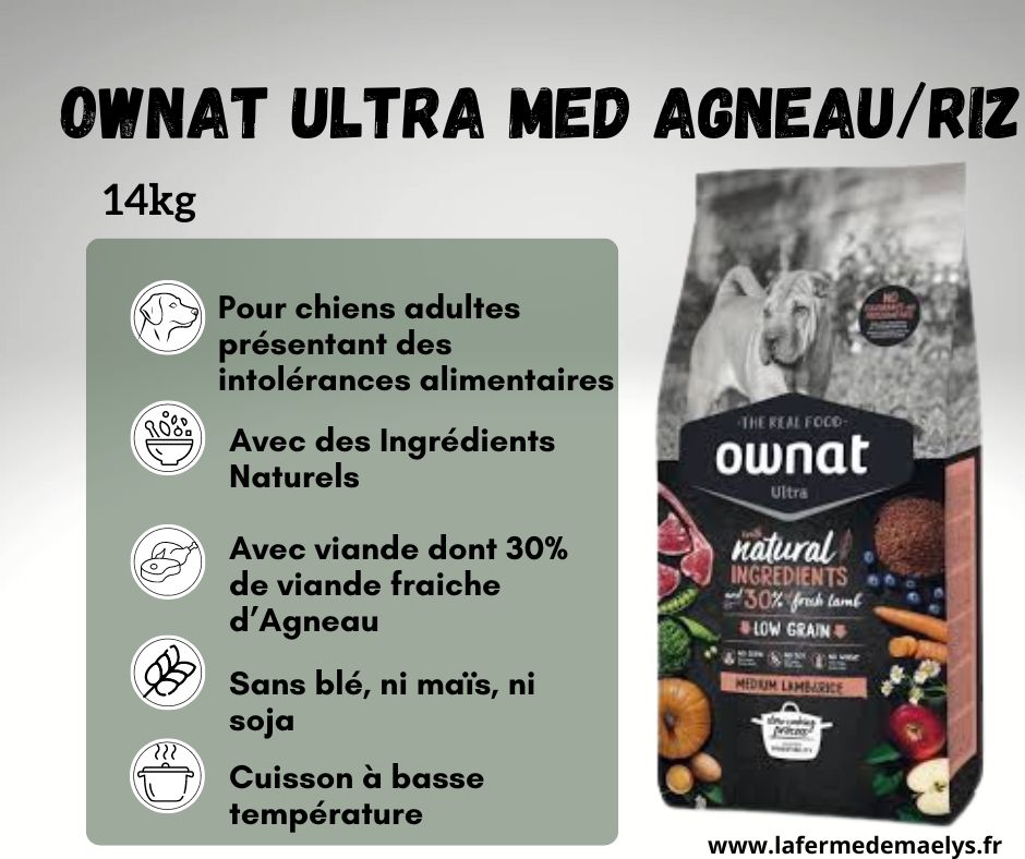 ownat ultra medium lamb rice-croquettes pour chiens adultes présentant des intolérances alimentaires