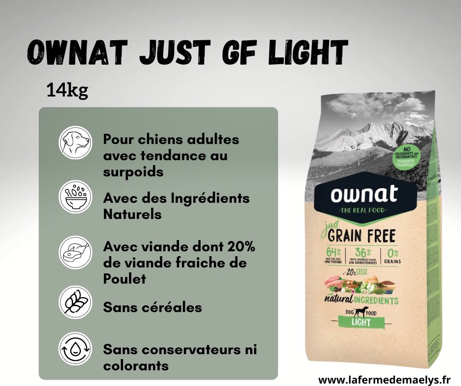 ownat just grain free light-croquettes pour chiens en surpoids