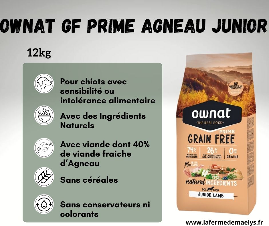 Ownat grain free prime junior lamb-croquettes pour chiots avec sensibilités ou intolérances alimentaires