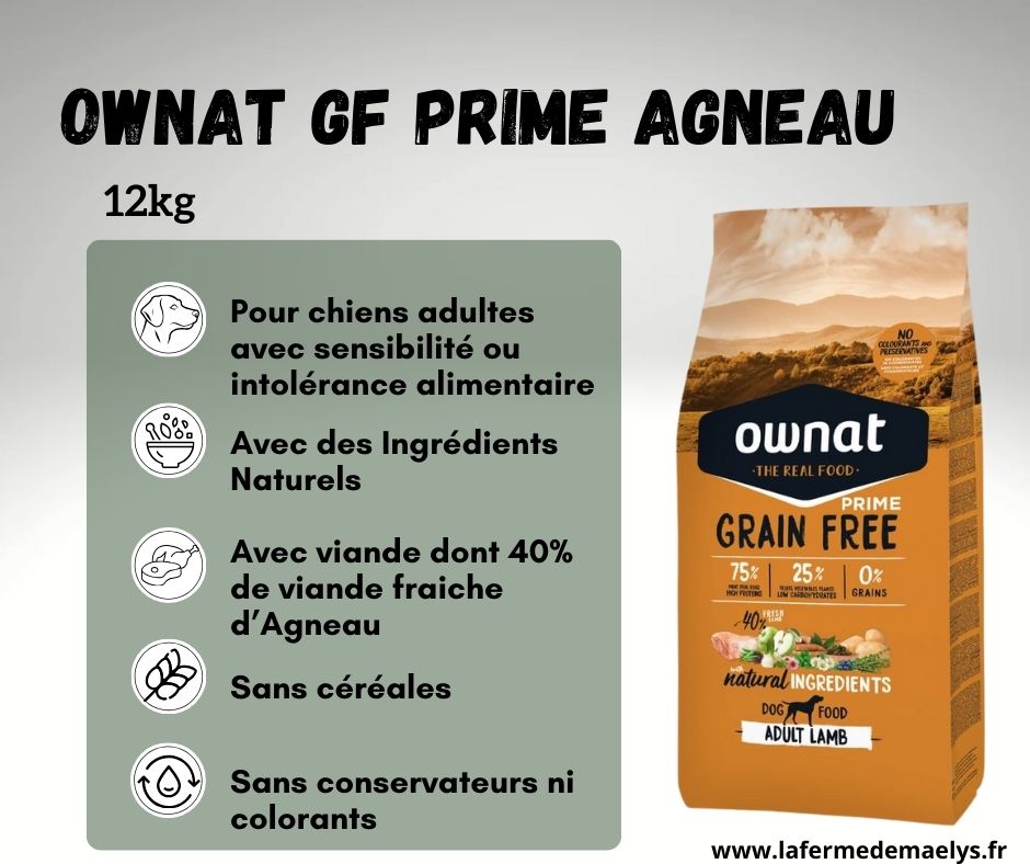 Ownat grain free prime adult lamb-croquettes pour chiens adultes avec sensibilité ou intolérance alimentaire