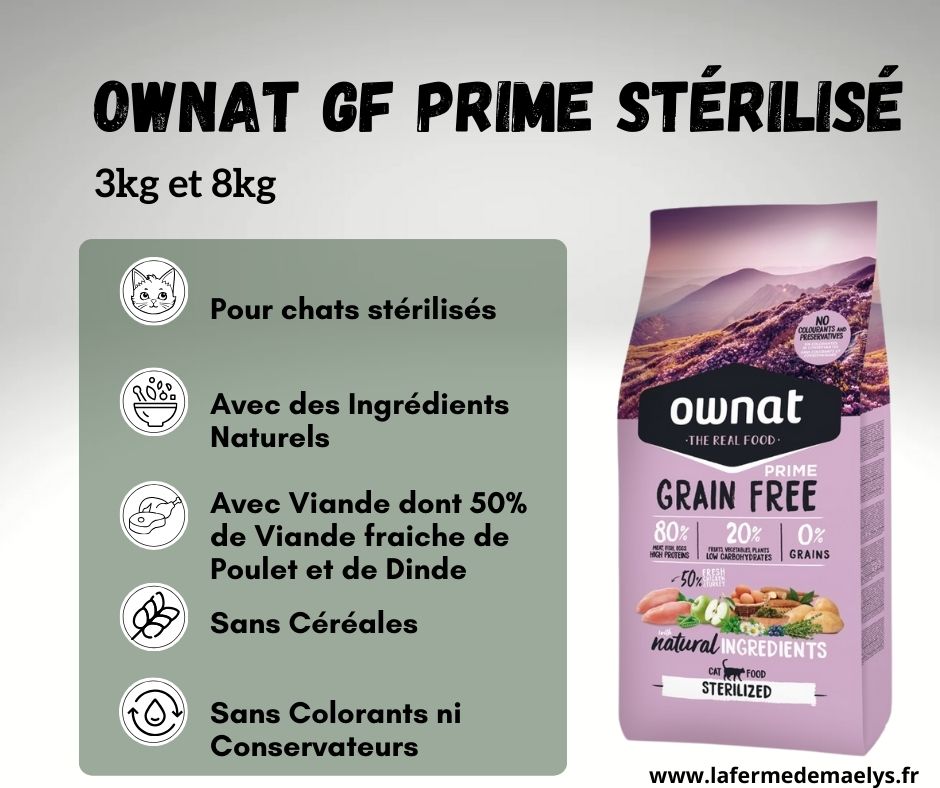 Ownat grain free prime stérilisé-croquettes sans céréales pour chats stérilisés