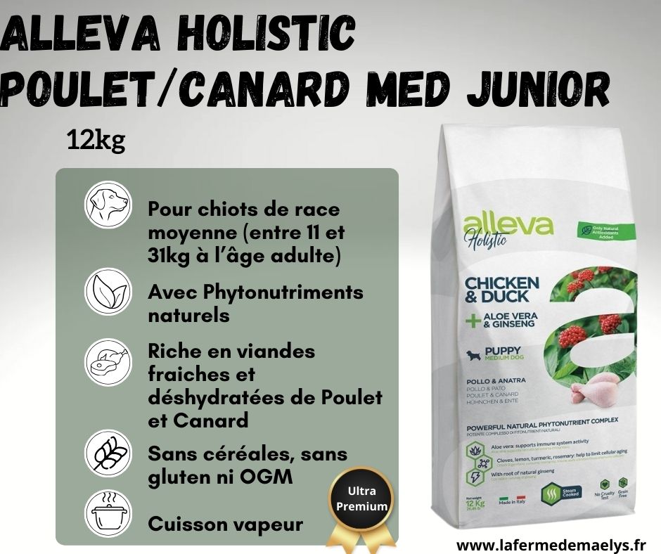 Alleva holistic chicken duck medium junior-croquettes ultra premium pour chiots