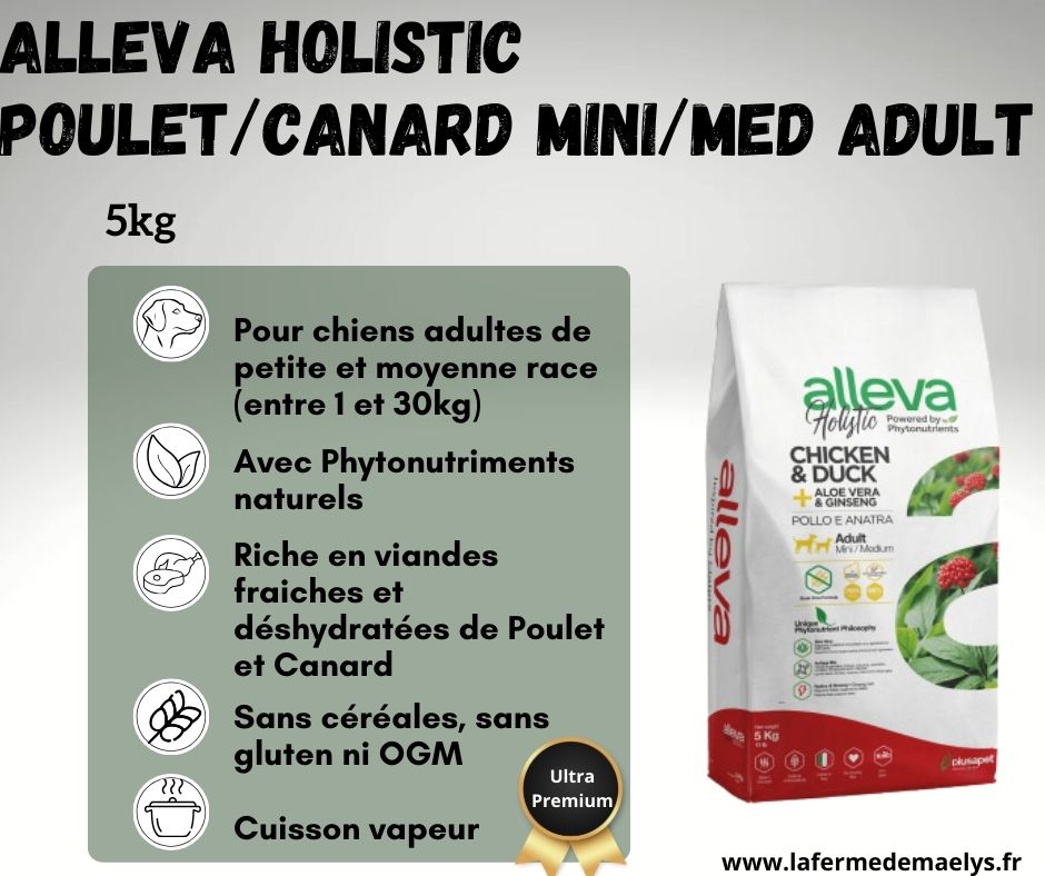 Alleva holistic chicken duck mini medium adult-croquettes ultra premium pour petits et moyens chiens