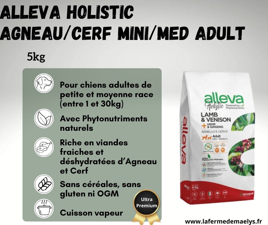 Alleva holistic lamb venison mini medium adult-croquettes ultra premium pour petits et moyens chiens