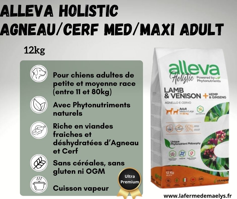 alleva holistic lamb venison medium maxi adult-croquettes ultra premium pour moyens et grands chiens