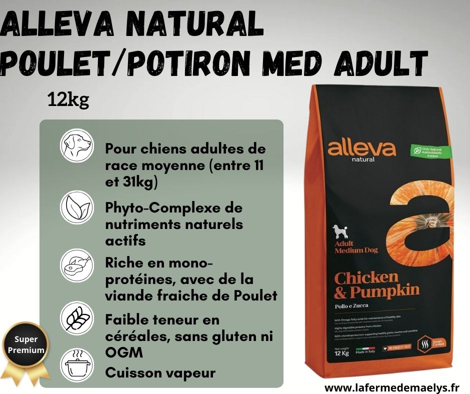 Alleva natural chicken pumpkin medium adult-croquettes super premium pour chiens de moyenne race