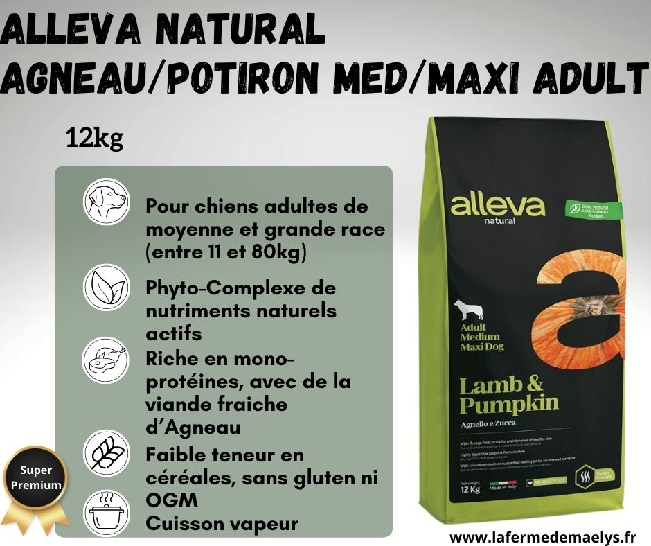 Alleva natural lamb pumpkin medium maxi adult-croquettes super premium pour chiens de moyenne et grande race