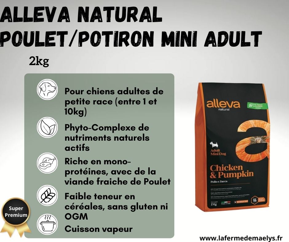 Alleva natural chicken pumpkin mini adult-croquettes super premium pour chiens de petite race