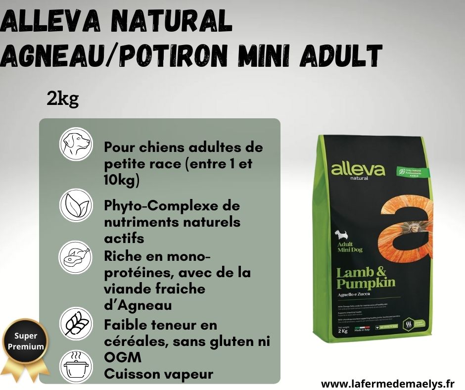 Alleva natural lamb pumpkin mini adult-croquettes super premium pour chiens de petite race